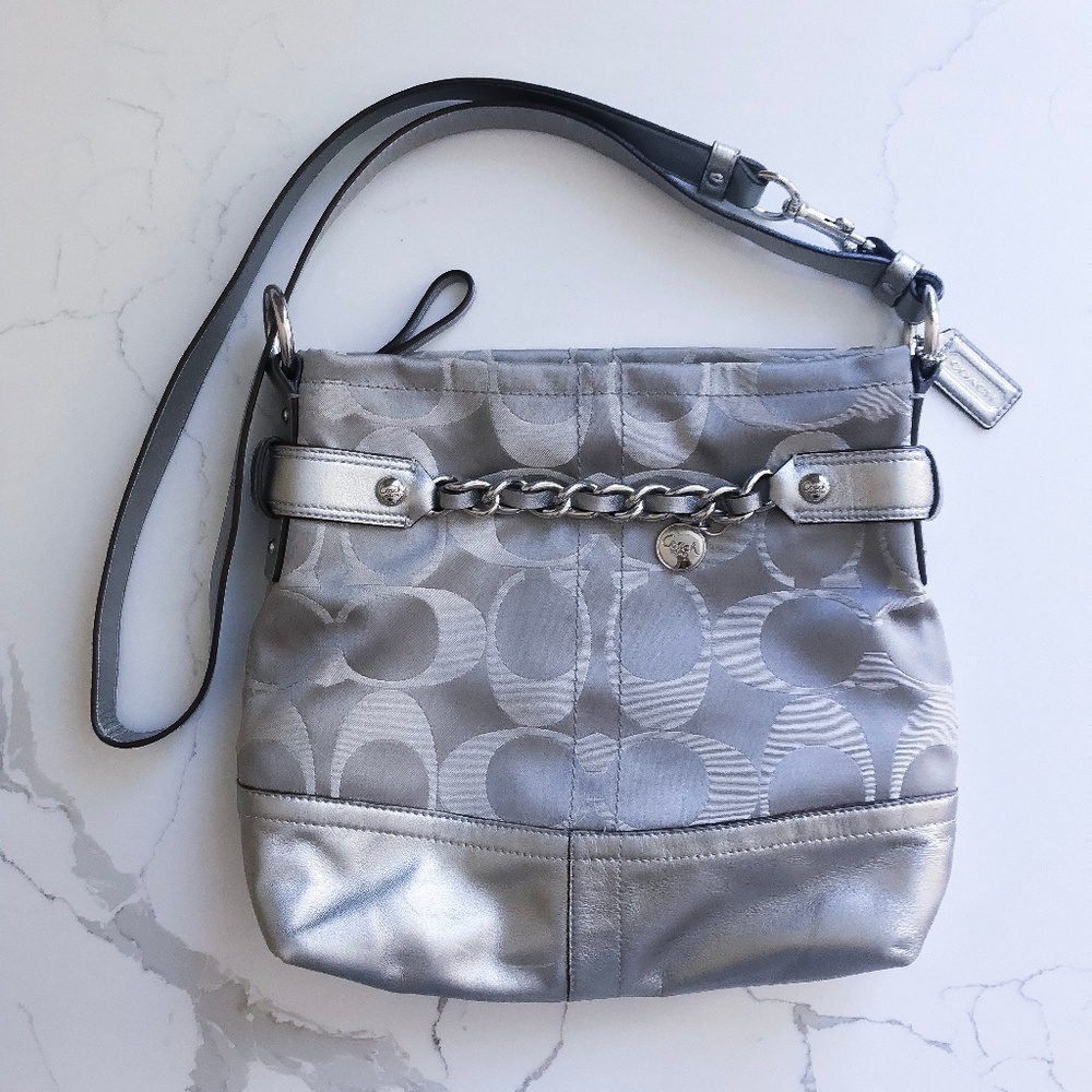 Coach Logo Print Bag with Silver/Metallic Accents